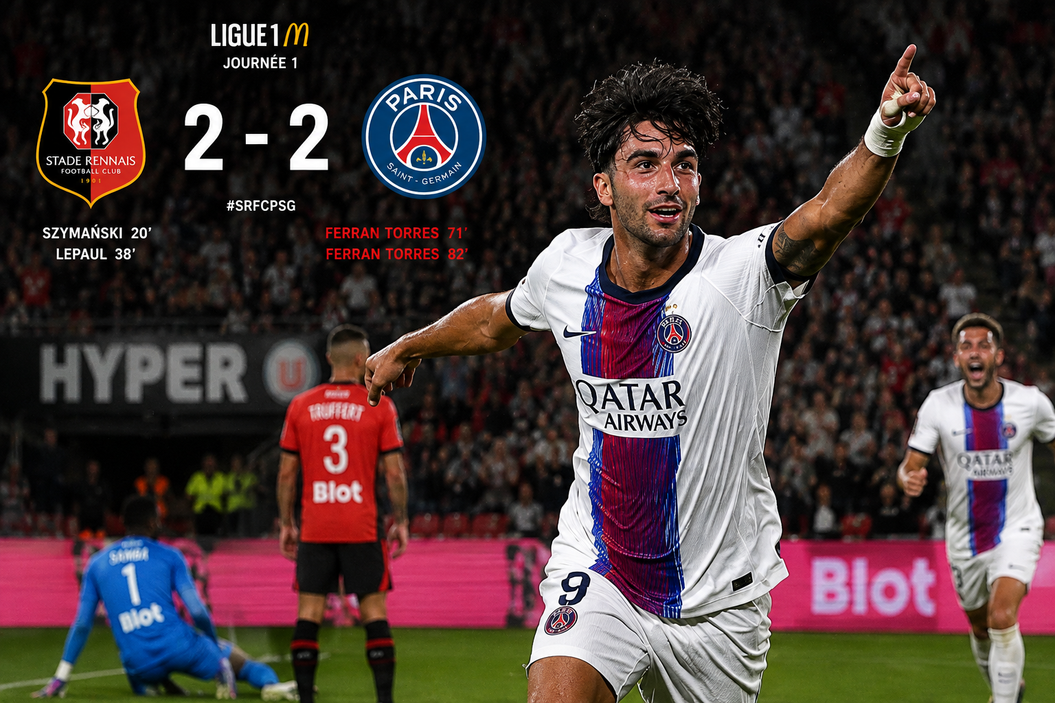 Rennes 2-2 PSG : Ferran Torres sauve Paris après un retournement en 20 minutes